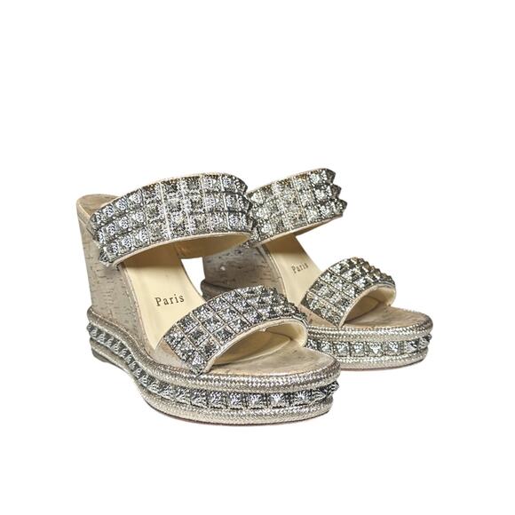 Christian Louboutin Ecu 120 Liege Pepite Studded Platform Wedge Heels Sandals 37 - Picture 2 of 8